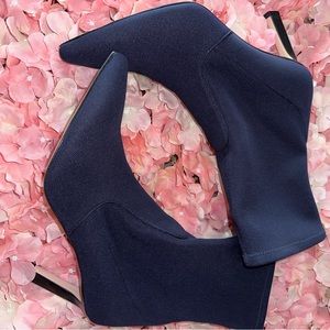 Stuart Weitzman Rapture 75 Porto fino Blue Knit Sock Mid Calf Heel Boot S.